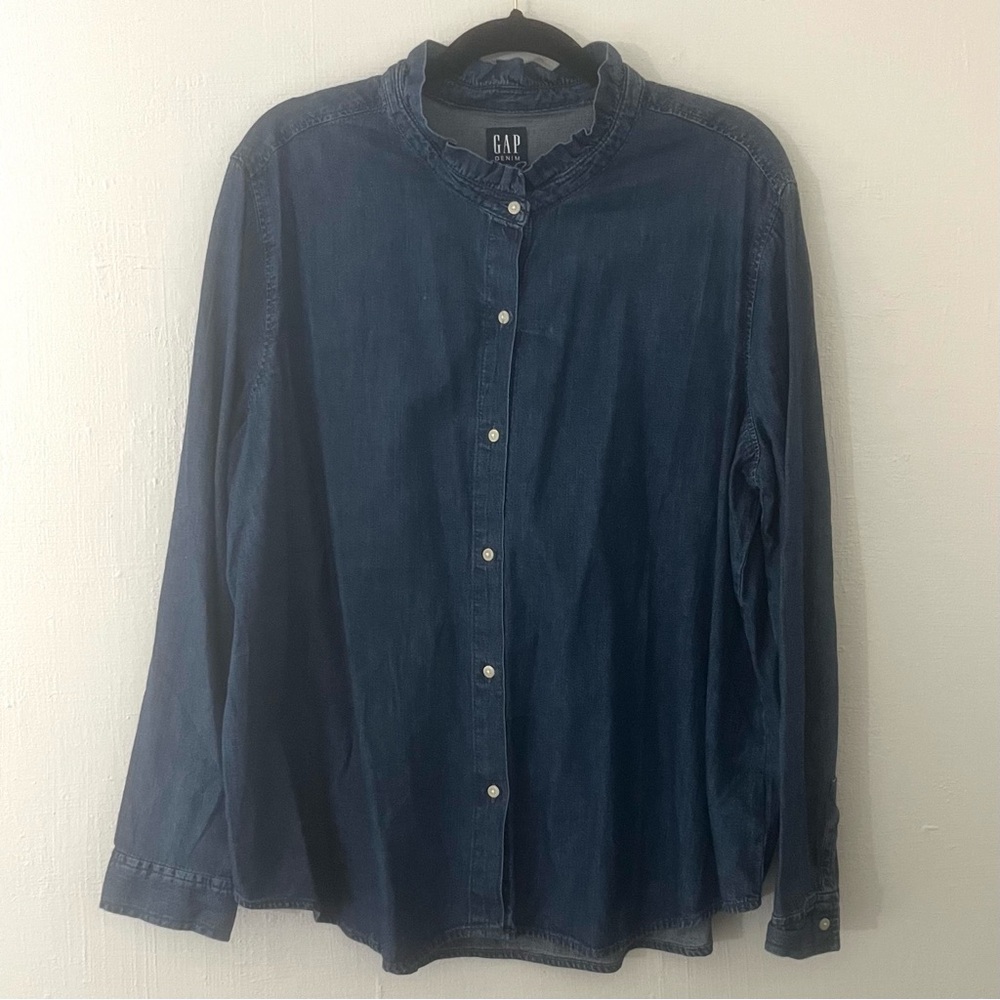 GAP Indigo Ruffled Collar Button-Down Shirt